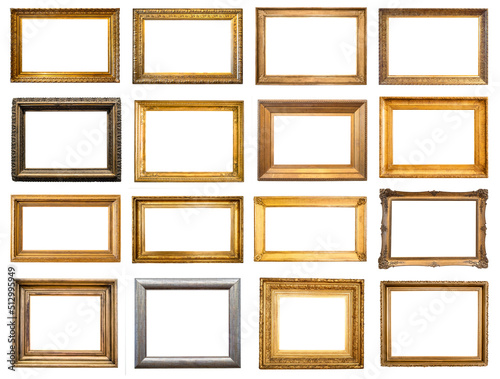 set of blank horizontal old wide picture frames