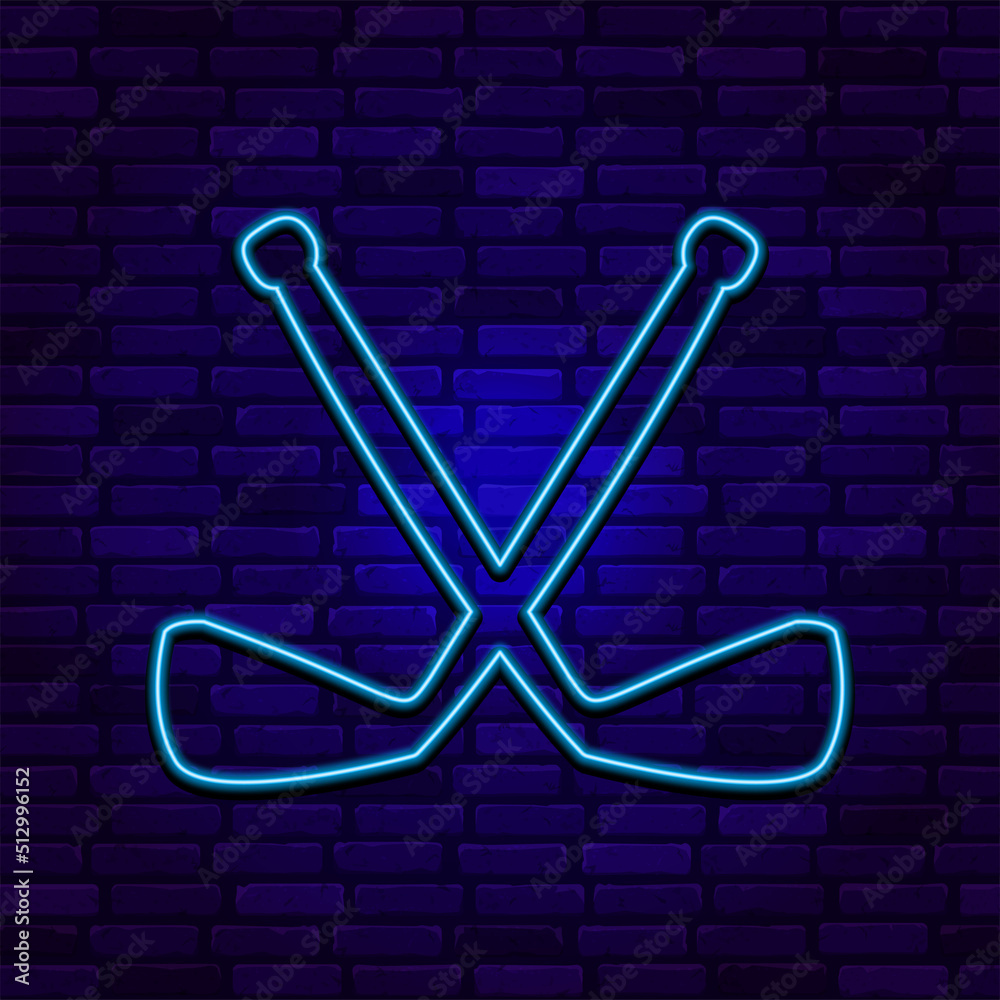 Neon icon of a silhouette of crossed hockey sticks Stock Vector Adobe Stock