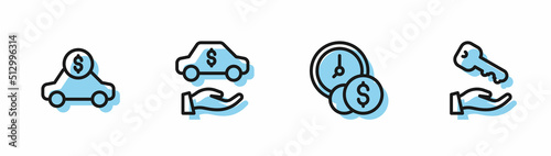 Set line Time is money, Car rental, and House key icon. Vector