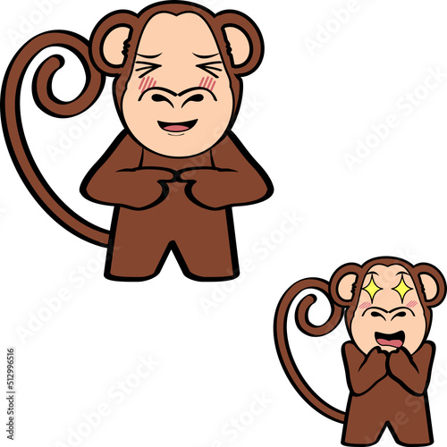 funny standing monkey cartoon expressions pack illustration in vector format