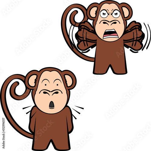 screaming standing monkey cartoon expressions pack illustration in vector format