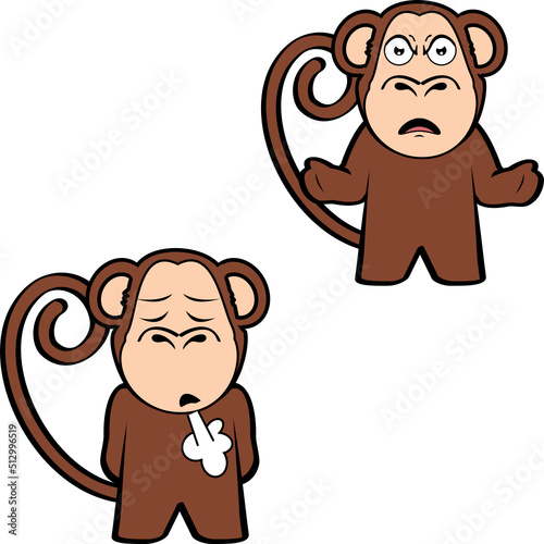 funny standing monkey cartoon expressions pack illustration in vector format