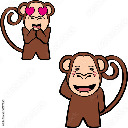 funny standing monkey cartoon expressions pack illustration in vector format