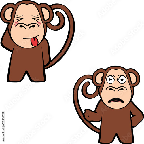 funny standing monkey cartoon expressions pack illustration in vector format