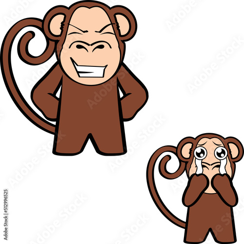 funny standing monkey cartoon expressions pack illustration in vector format