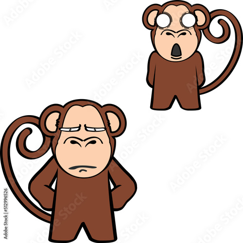 funny standing monkey cartoon expressions pack illustration in vector format