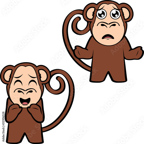 funny standing monkey cartoon expressions pack illustration in vector format