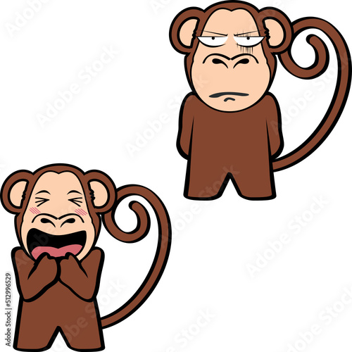 Grumpy standing monkey cartoon expressions pack illustration in vector format