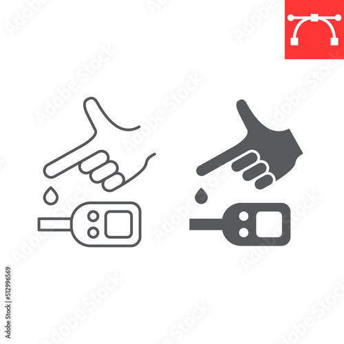 Glucometer line and glyph icon, diabetic and monitor, blood glucose meter vector icon, vector graphics, editable stroke outline sign, eps 10.