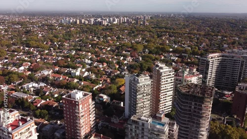 drone flight over the buildings and skyscrapers at vicente lopez the san isidro residential area in buenos aires in argentina photo