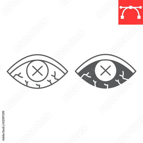 Diabetic eye line and glyph icon, eyeball and disease, diabetic retinopathy vector icon, vector graphics, editable stroke outline sign, eps 10.
