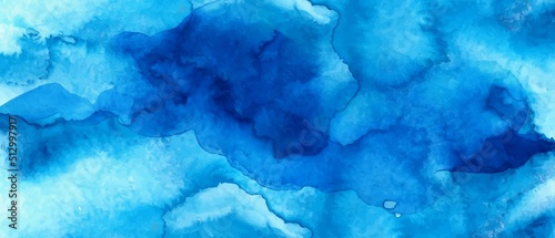 Blue watercolor abstract background, form, design element. Colorful hand painted texture, wash.