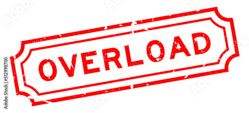 Grunge red overload word rubber seal stamp on white background