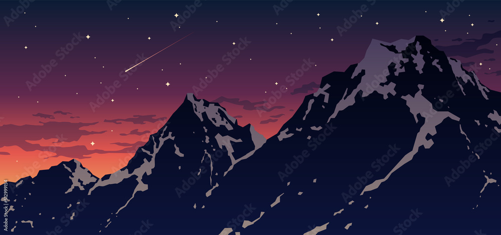 Obraz premium Twilight Snow Mountain Landscape Illustration