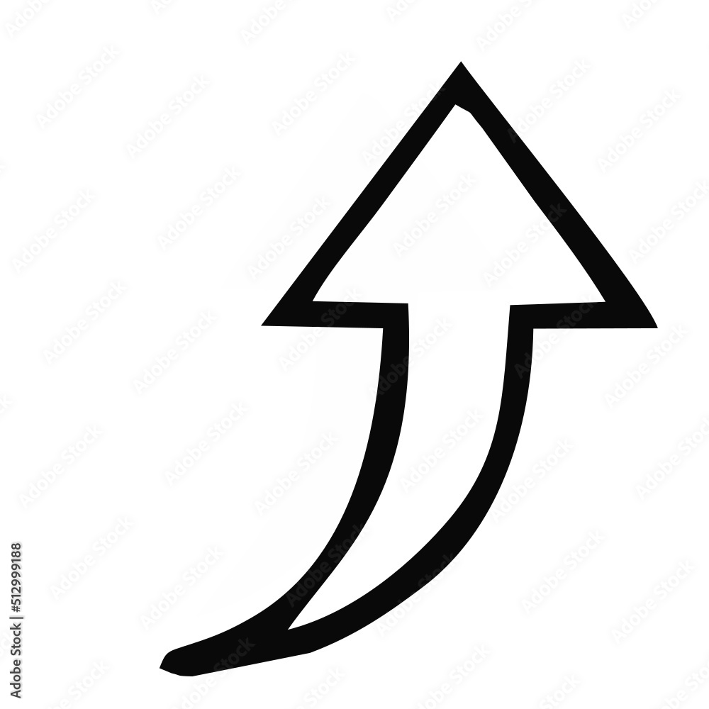 Up right arrow doodle icon with black line