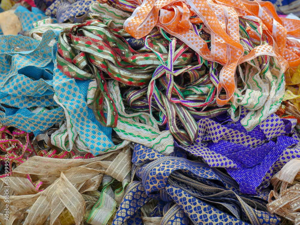 Colorful torn fabric strips