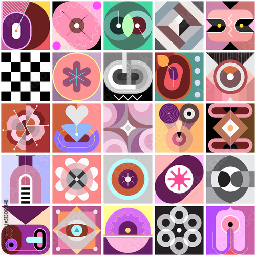    Abstract geometric seamless vector background. Composition of various geometric patterns and shapes.