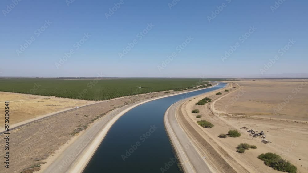 Aerial shot of one of the aqueducts running through California's Central Valley that supplies water to Los Angeles and Southern California. Aerial shot of one of the aqueducts running through California's Central Valley that supplies water to Los Angeles and Southern California.