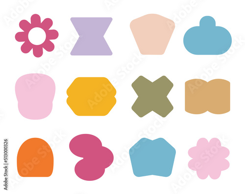 Line Art chunky Hippie Retro hippie Abstract shape stickers, psychedelic groovy set bundle elements. Cute vintage icons Sticker Label in 70s, 80s, 90s style. Flat illustration, design templates.