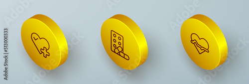 Set Isometric line Heart rate, Sports doping with dumbbell and icon. Vector