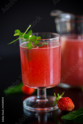 Wallpaper Mural Cold summer strawberry kvass with mint in a glass Torontodigital.ca