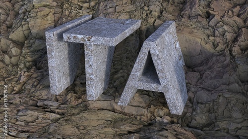 3D rendering of ITA concrete letters on rock background photo