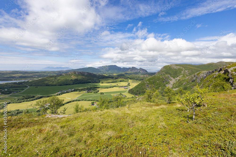 Fototapeta premium On a mountain hike to Kaukarpallen mountains a great summer day, Northern Norway- Europe
