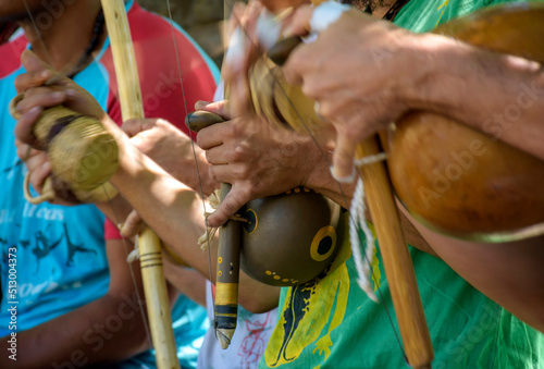 Brazilian musical instruments called berimbau and atabaque usually used during capoeira fight brought from africa and modified by the slaves photo