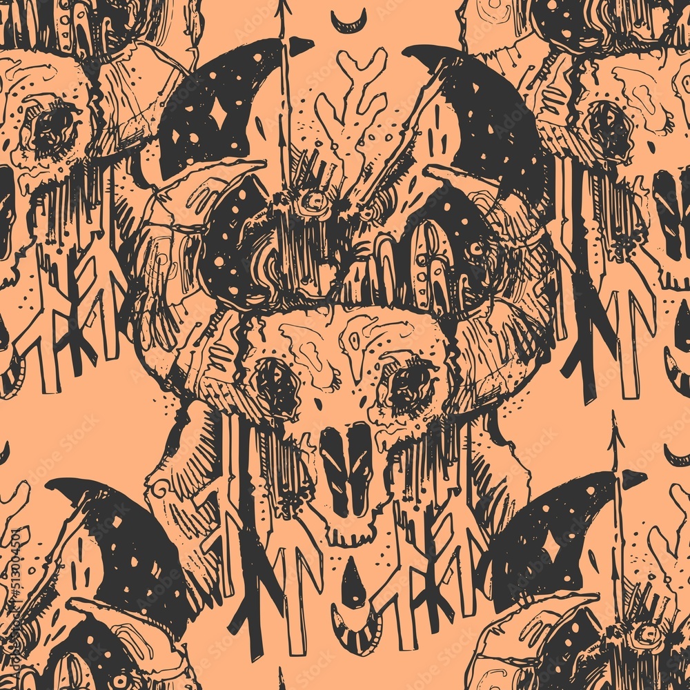 Repeated pattern with mystery tribal demon goat. Seamless texture. It ...