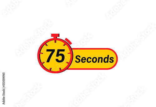 75 Seconds timers Clocks, Timer 75 sec icon, countdown icon. Time measure. Chronometer icon isolated on white background
