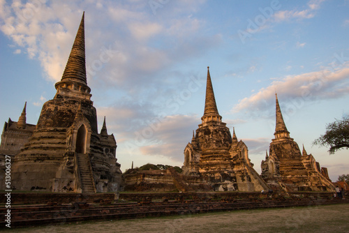Beautiful pagodas of Wat Phra Si Sanphet Ayutthaya Historical Park Phra Nakorn Si Ayutthaya Thailand.