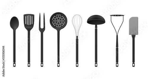 Stylish kitchen tools modern collection realistic vector illustration. Cooking utensils