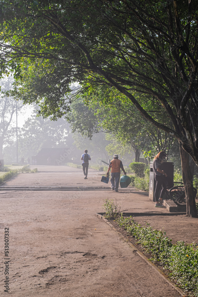 Defocused photo of People walking in front of Borobudur temple during morning Defocused photo of People walking in front of Borobudur temple during morning