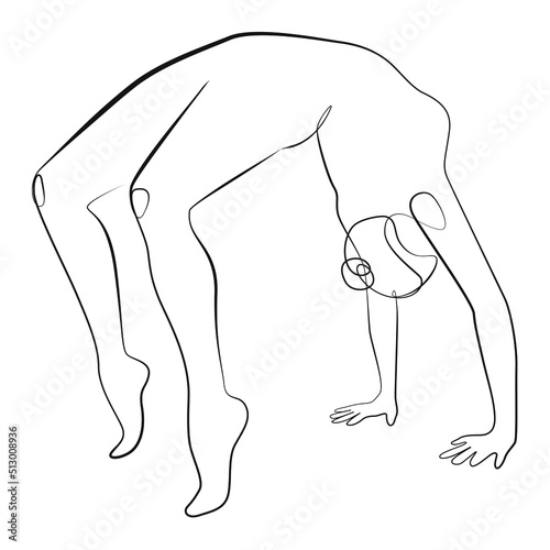 Yoga pose one line drawing on white isolated background. Handstand vector illustration
