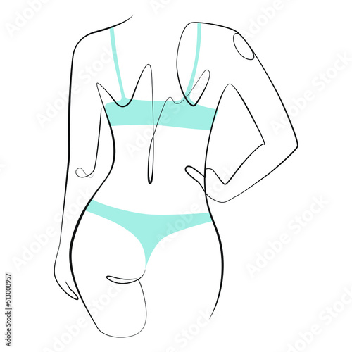 Young woman in lingerie one line drawing on white isolated background