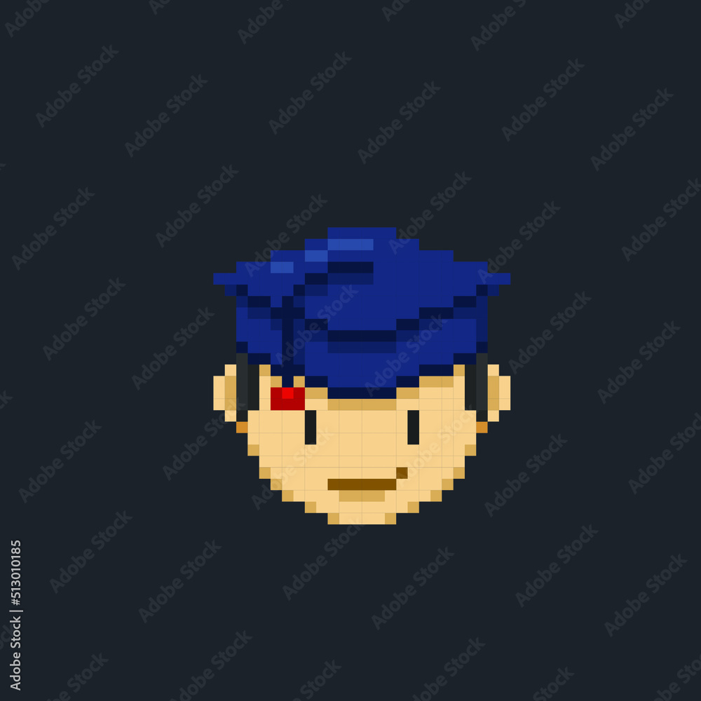 male head wearing graduation hat in pixel art style