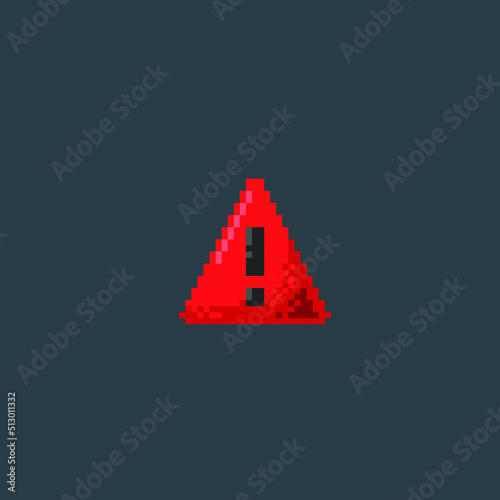 red alert sign with triangle shape in pixel art style