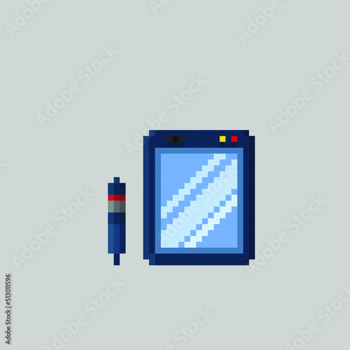 tablet mobile with stylus in pixel art style