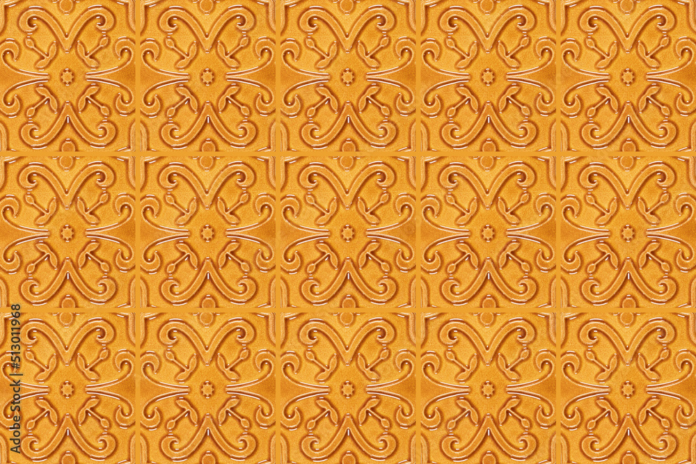 Geometric decoration for the floor. Yellow geometric background pattern. Ceramic wall tiles design, illustration. Ornamental textile background.