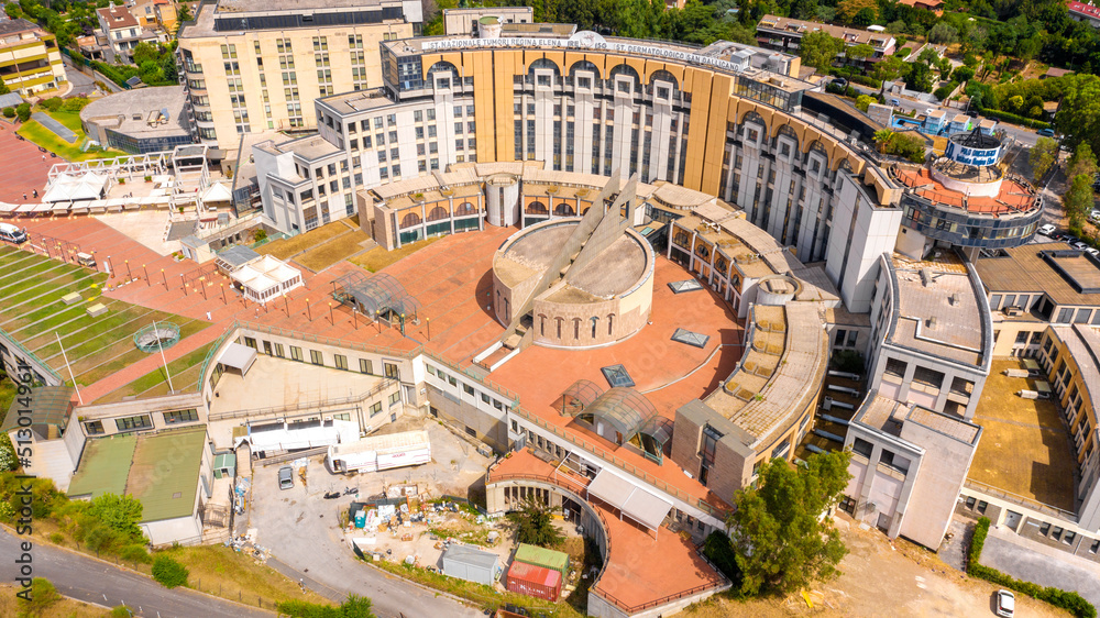 Aerial view on the Regina Elena National Cancer Institute in Rome, Italy. It is a specialist hospital.