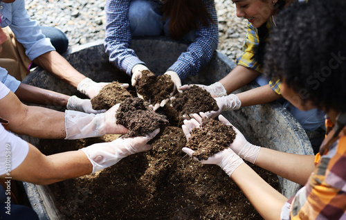 Happiness children study learning to prepare the soil before planting vegetables.