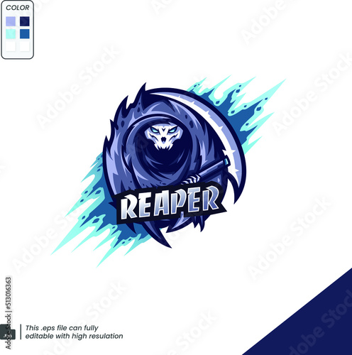 Devil carries a sickle mascot logo design vector with modern illustration concept style for sport, esport, team, gaming, etc