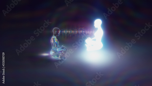 3d illustration of energy healing from the astral projection of the body of light