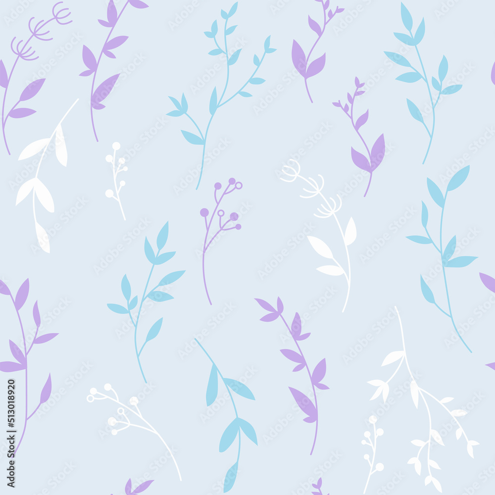 Fototapeta premium Seamless pattern with wild herbs branches and leaves background cute spring vintage colorful pattern with leaves.