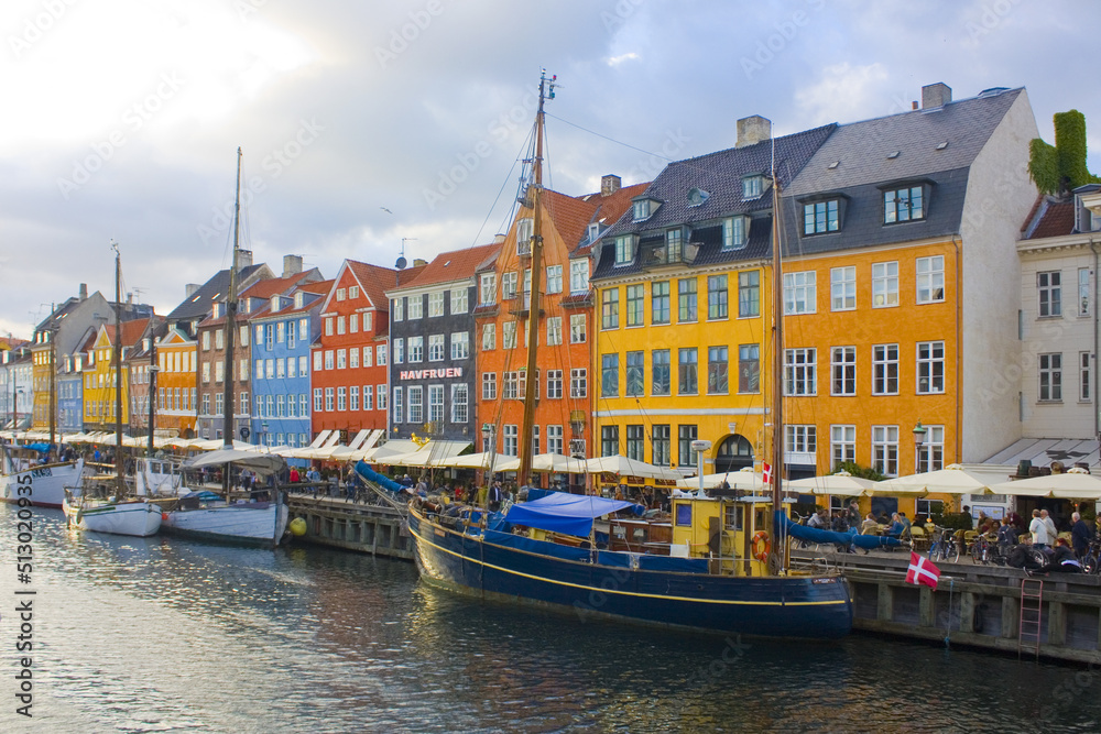 The ships and boats at Nyhavn in Copehnagen, Denmark