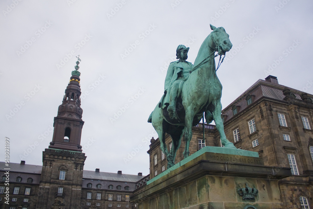 Equestrian statue of King Frederik VII in front of the Christiansborg Palace in Copenhagen