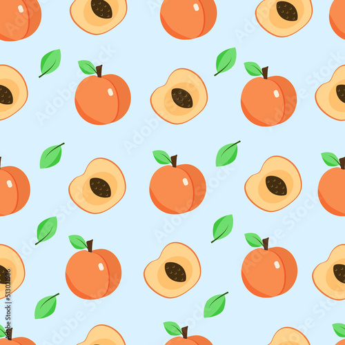 Fruit pattern. Juicy peaches. Vector illustration in flat style.