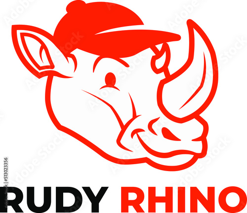 Rhino Head Wearing Cap Monoline Outline Logo Vector Icon Illustration for Branding