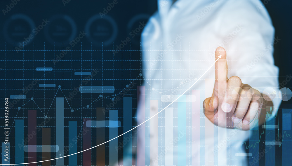 © Kenstocker - Business growing concept, people touching growing graph on screen, Business graph investment.