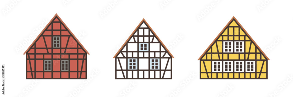 Set of half-timbered houses. Flat facades vector illustrations Set of half-timbered houses. Flat facades vector illustrations